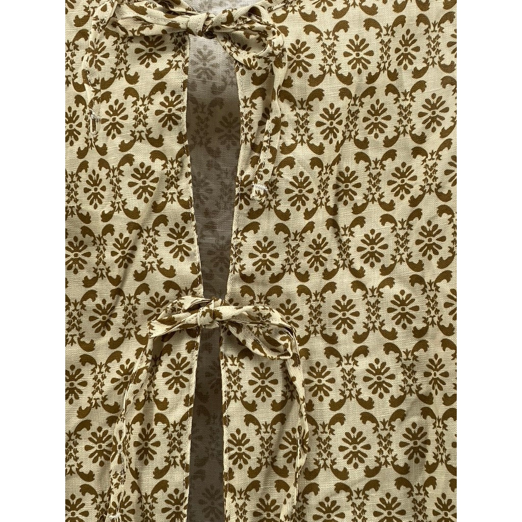 UNBRANDED Women's Tan Printed Tie-Front Sleeveless Top SZ M