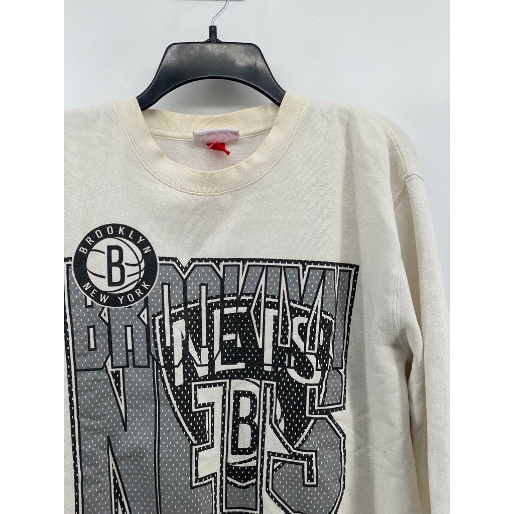 MITCHELL & NESS Men's Beige-Black Brooklyn Nets Basketball Sweatshirt SZ XL