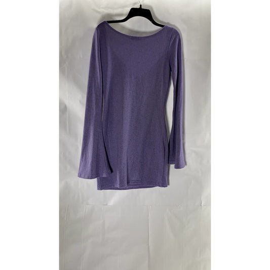 SHEIN Women's Purple V-Neck Twist-Front Long Flare Sleeve Knit Top SZ L