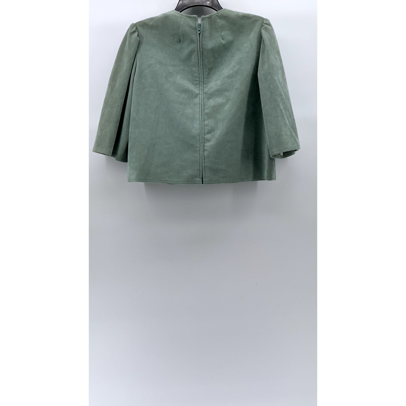 JOAN LESLIE BY KASPER Women's Mint Green Suede Button-Front Puff-Sleeve Top SZ S