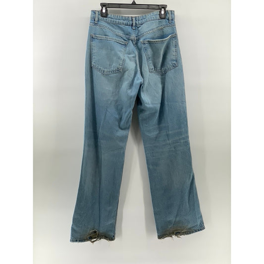ZARA Women's Light Blue Straight-Leg Denim Baggy-Fit Denim Five-Pocket Jean SZ 8