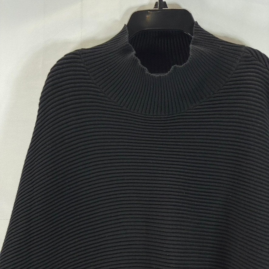 FRENCH CONNECTION Women's Black Ribbed Mock-Neck 3/4 Sleeve Poncho Sweater SZ M