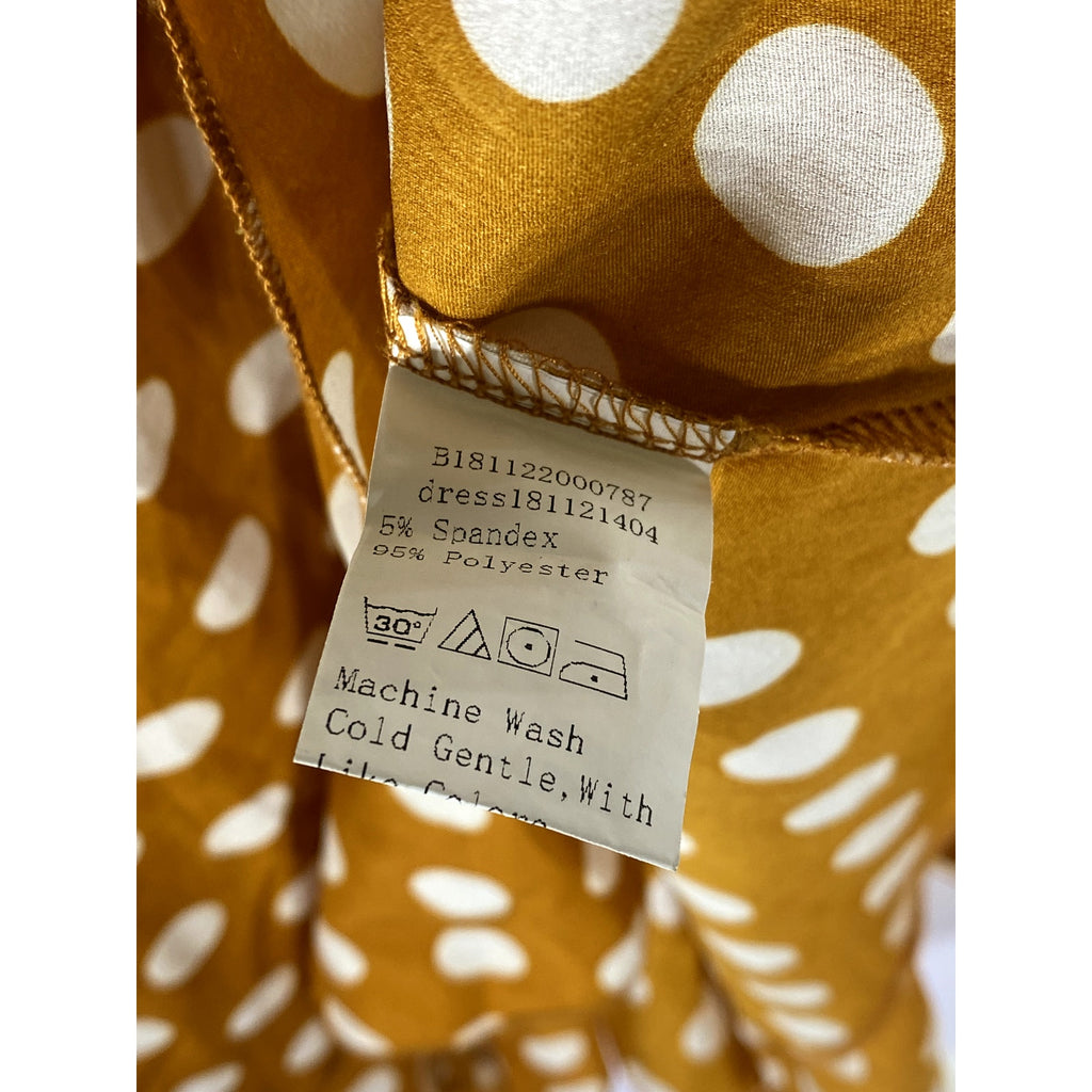 SHEIN Women's Carmel Brown-White Polka Dot Surplice Ruffle-Hem Dress SZ L