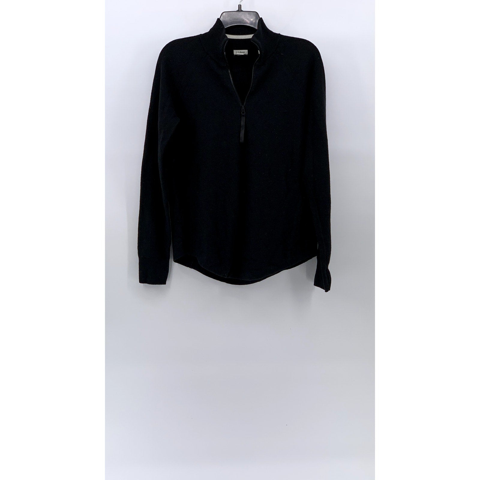 L.L. BEAN Women's Black Honeycomb Merino Wool-Blend Half-Zip Sweater SZ S