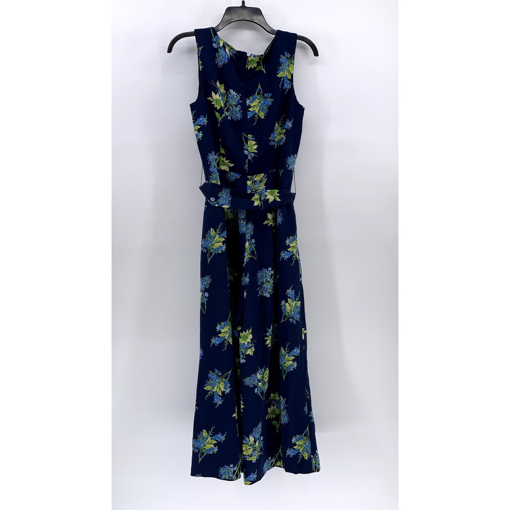 KARL LAGERFELD Women's Blue Floral V-neck Sleeveless Belted Maxi Dress SZ 4