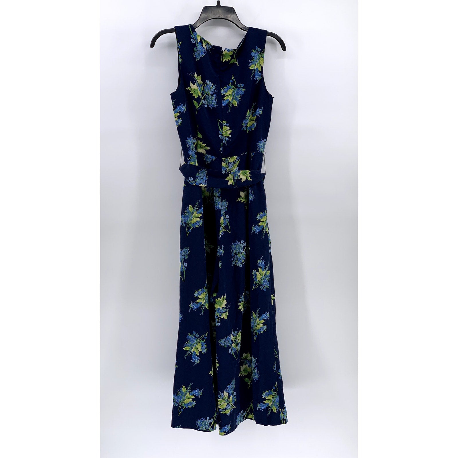 KARL LAGERFELD Women's Blue Floral V-neck Sleeveless Belted Maxi Dress SZ 4