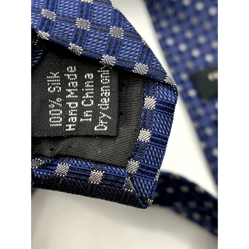 PRONTO UOMO Men's Navy Embroidered Gingham Print Tie