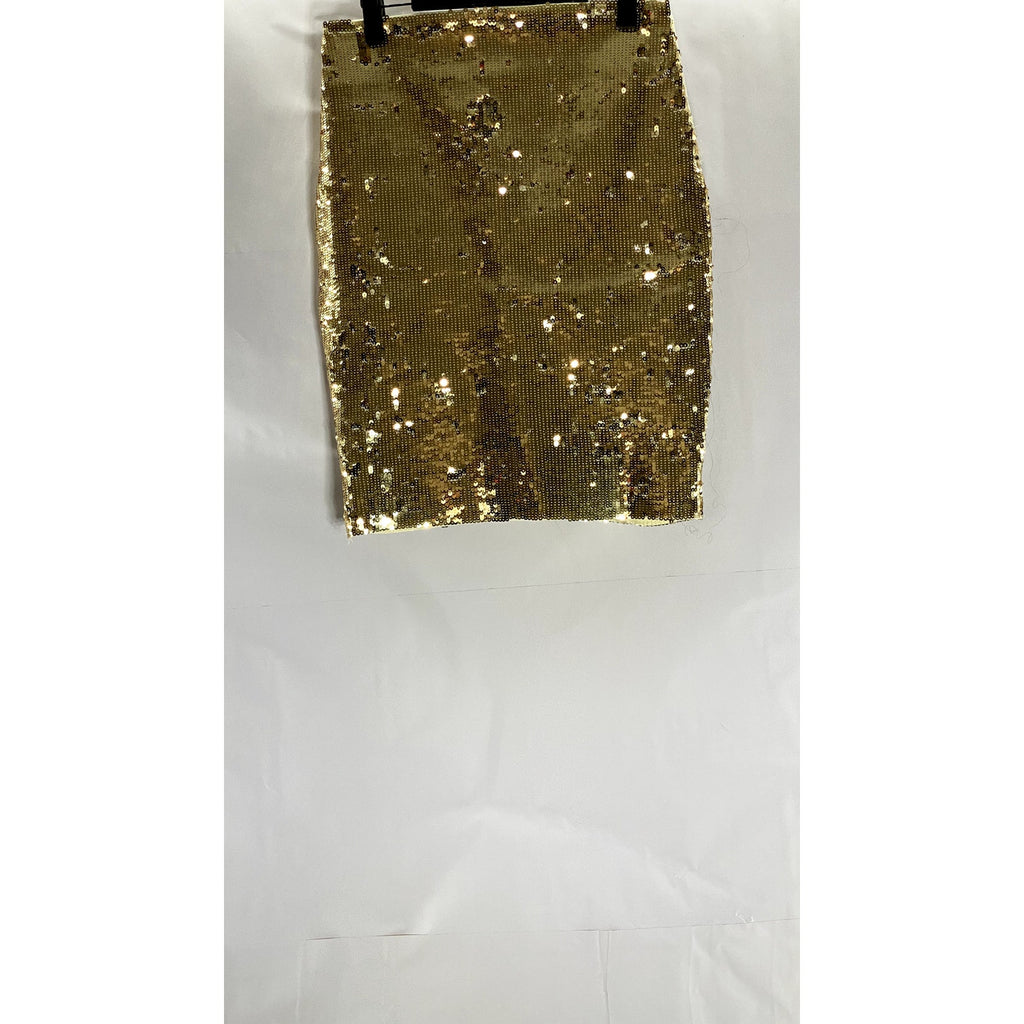 WOW COUTURE GOLD LABEL Women's Gold Sequin Embellished Mini Skirt SZ M