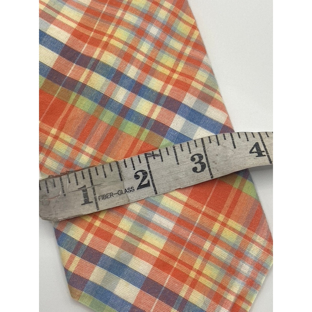 BROOKS BROTHERS Makers Men's Orange/Blue Plaid Cotton Tie SZ OS