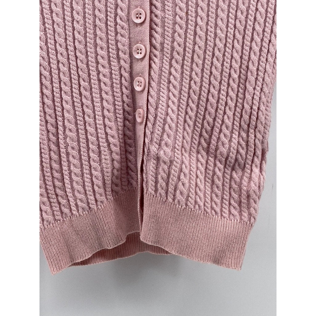 PALE JADE Women's Pink Button-Down Cable-Knit Long Sleeve Top SZ XS