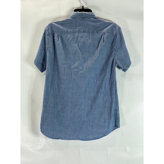 J. CREW Men's Blue Chambray Flex Button-Up Short Sleeve Shirt SZ M