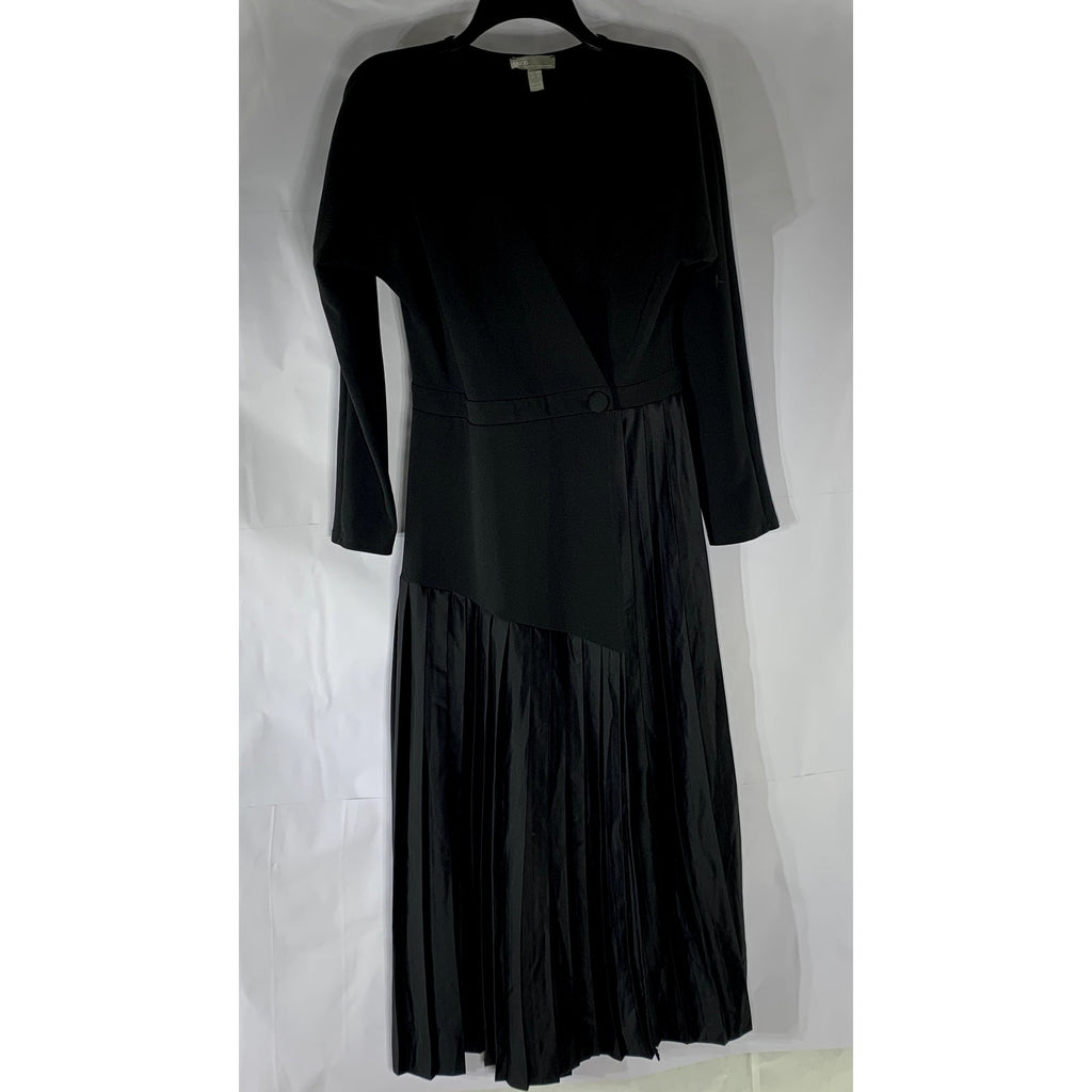 ASOS Women’s Black Pleated Long Sleeve Wrap Midi Dress SZ 6