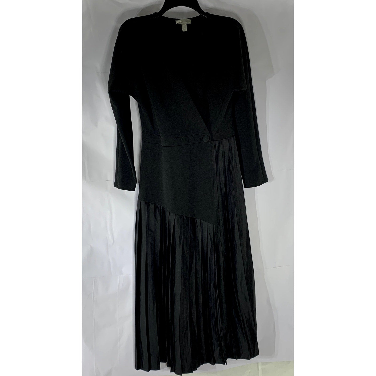 ASOS Women’s Black Pleated Long Sleeve Wrap Midi Dress SZ 6
