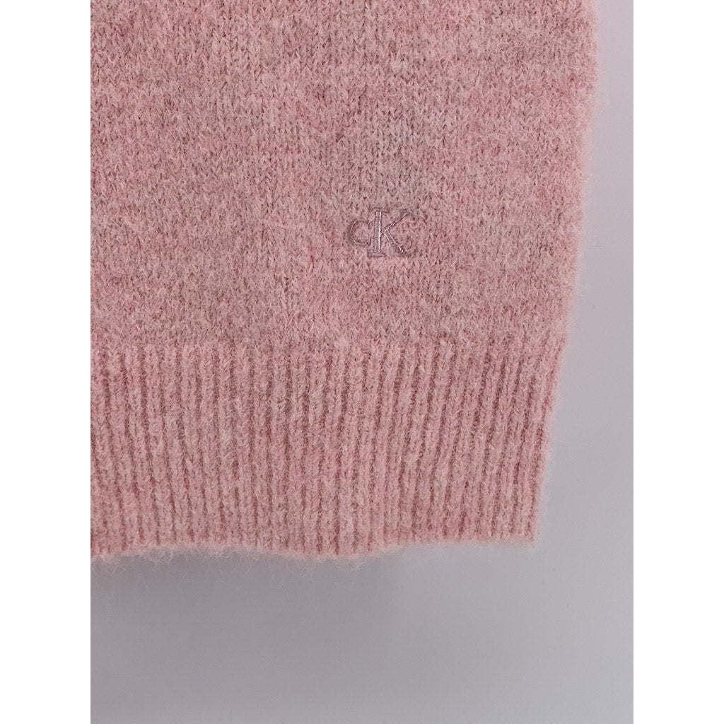 CALVIN KLEIN JEANS Women's Light Pink Knit V-Neck Short Sleeve Sweater Top SZ S