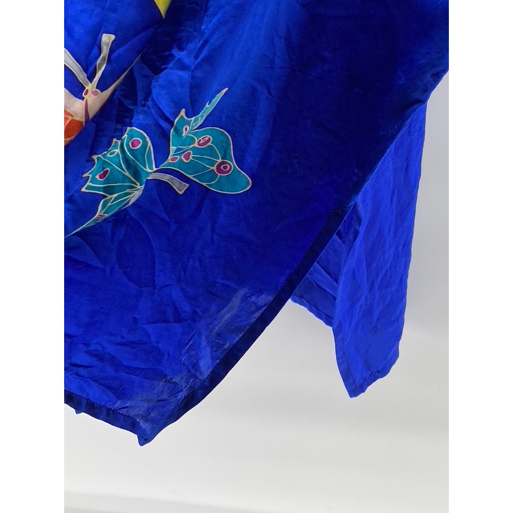 UNBRANDED Women's Royal Blue Butterfly Print Short Sleeve Midi Kimono Dress SZ L