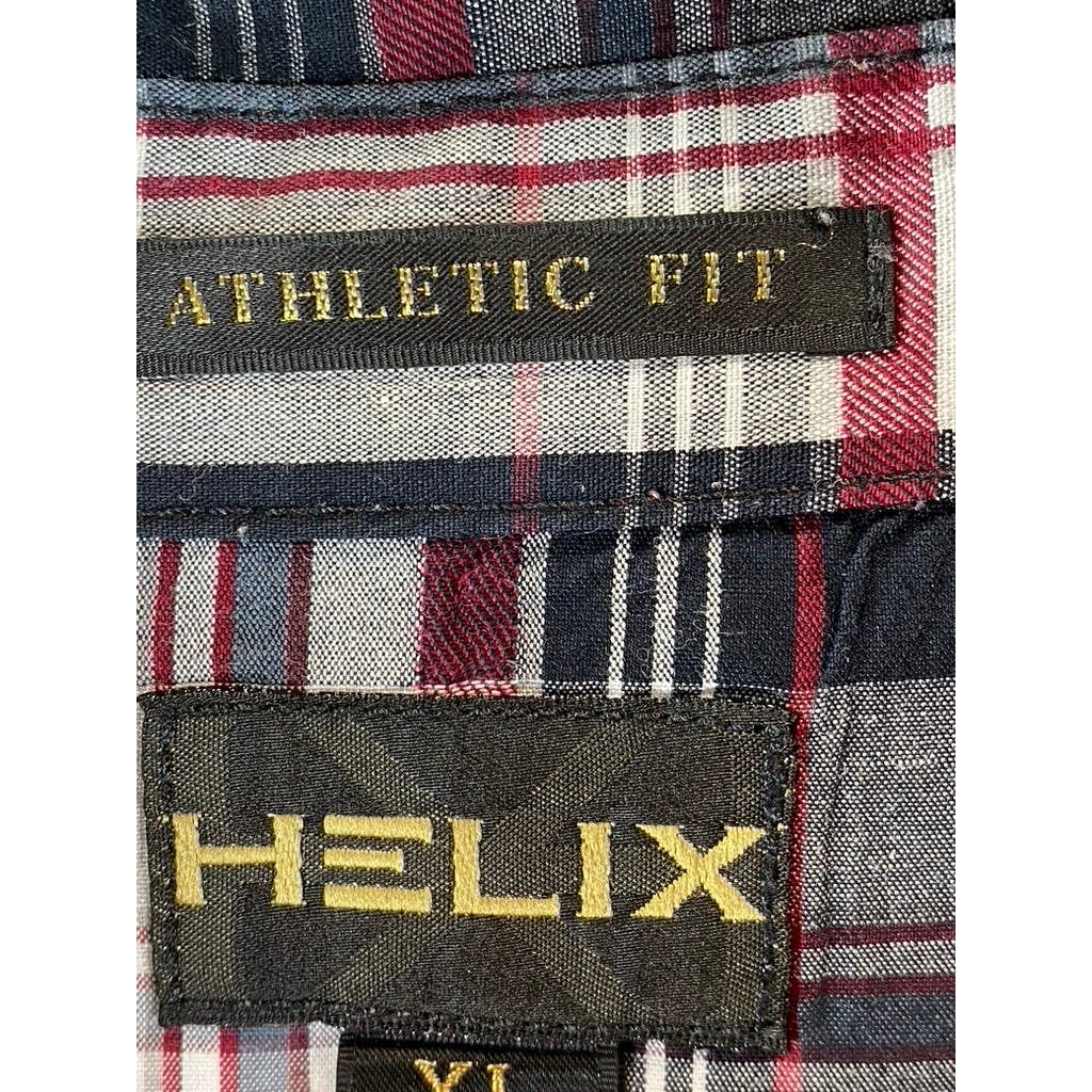 HELIX Men's Red/Black Western Plaid Athletic-Fit Button-Up Shirt SZ XL
