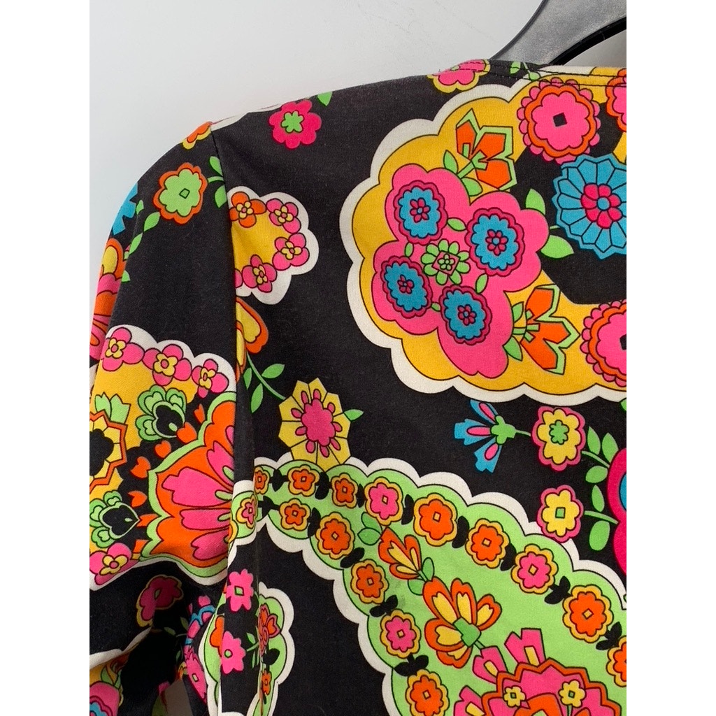 LEG AVENUE Women’s Black-Multi Paisley Retro Long Sleeve Crop Top SZ M/L