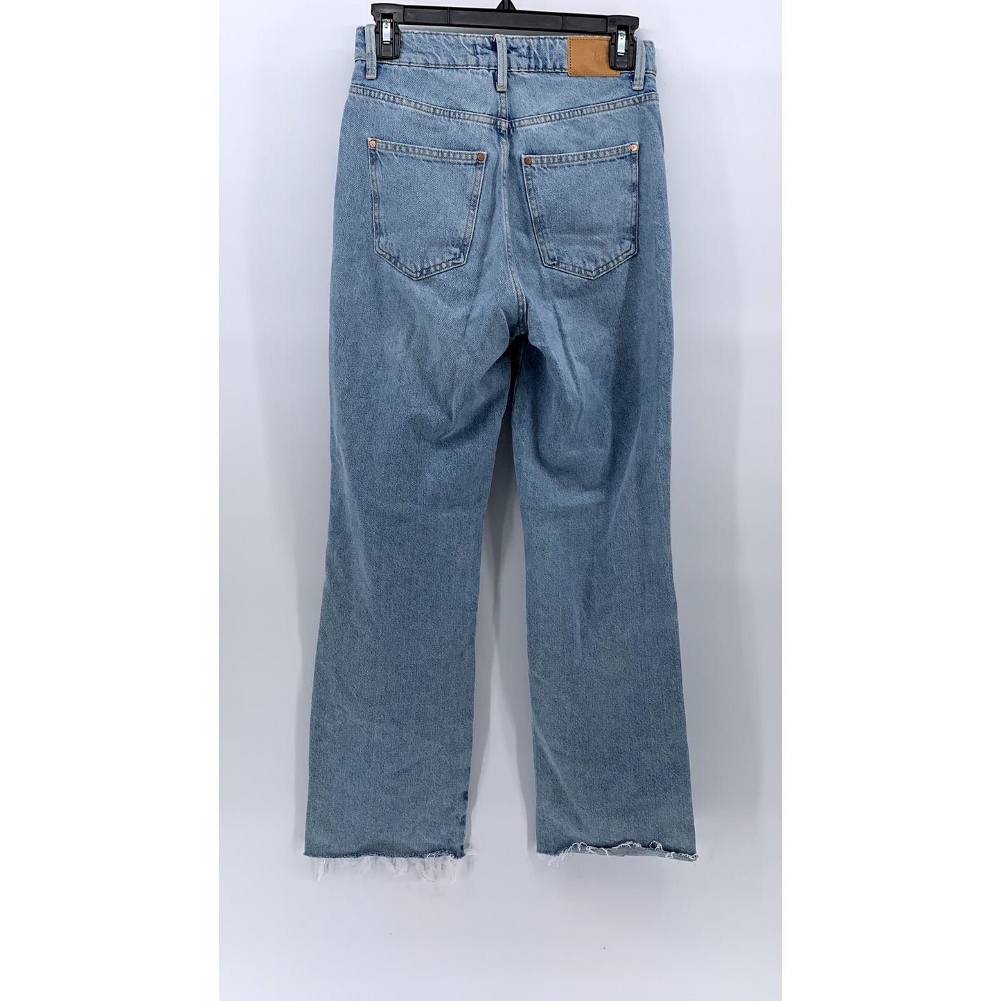 ZARA Women's Light Blue High-Rise Straight-Leg Five-Pocket Frayed Jeans SZ 2