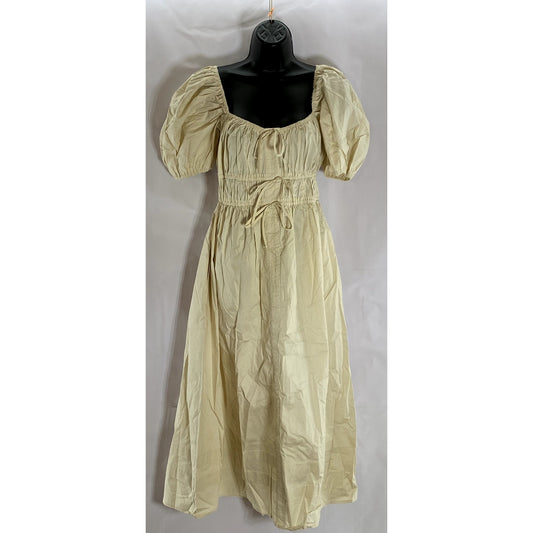EN SAISON Women's Natural Sveta Square-Neck Puff Sleeve Tie-Back Midi Dress SZ M