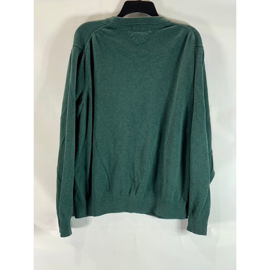 TOMMY HILFIGER Men's Dark Green V-Neck Cotton Pullover Sweater SZ XL
