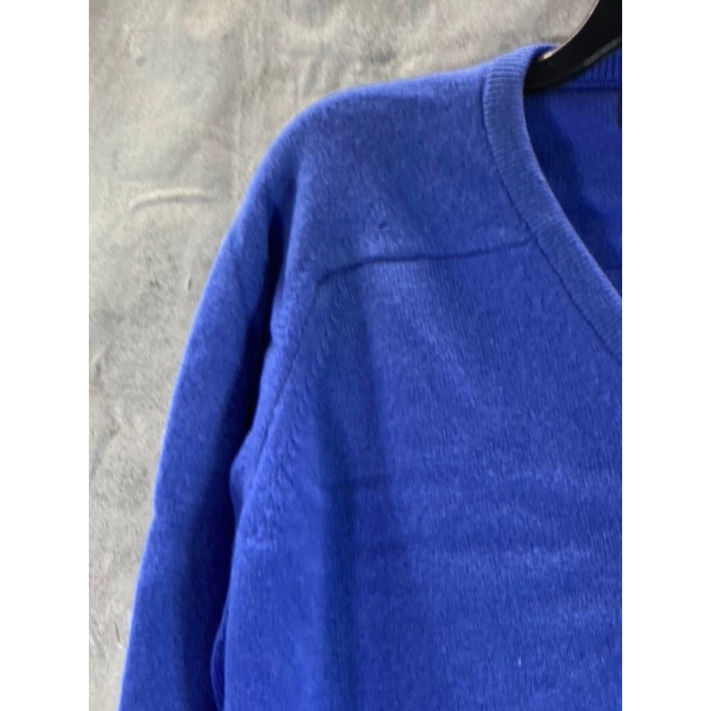 LANDS' END Men's Tall Royal Blue V-Neck Lambswool Pullover Sweater SZ L/T