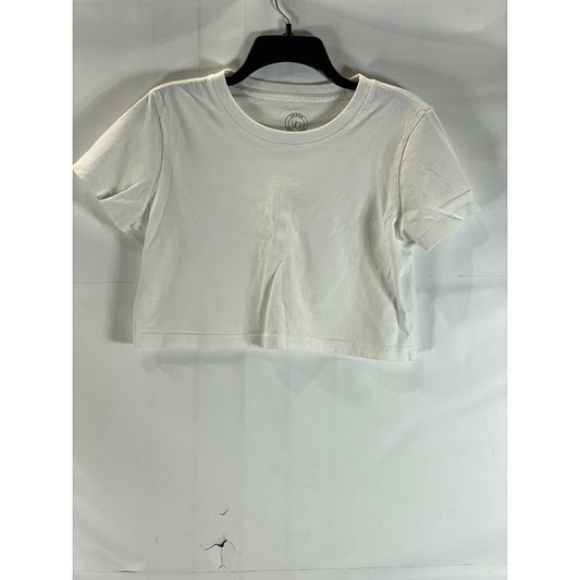 URBAN OUTFITTERS Women's White Crewneck Short Sleeve Best Friend Crop Top SZ S