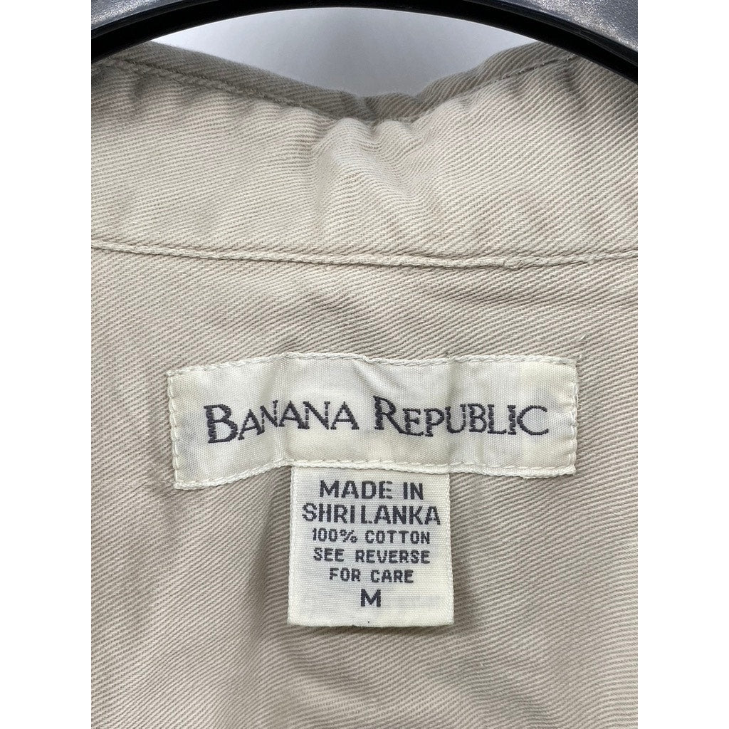 BANANA REPUBLIC Vintage Mens Long Sleeve Beige Button Up SZ (M)