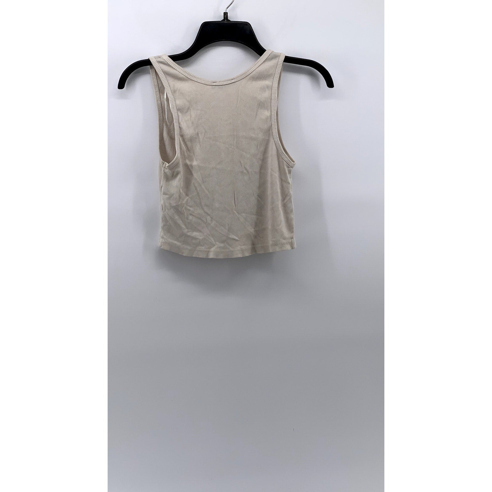 ZARA Women's Beige Ribbed Henley Cropped Tank Top SZ M