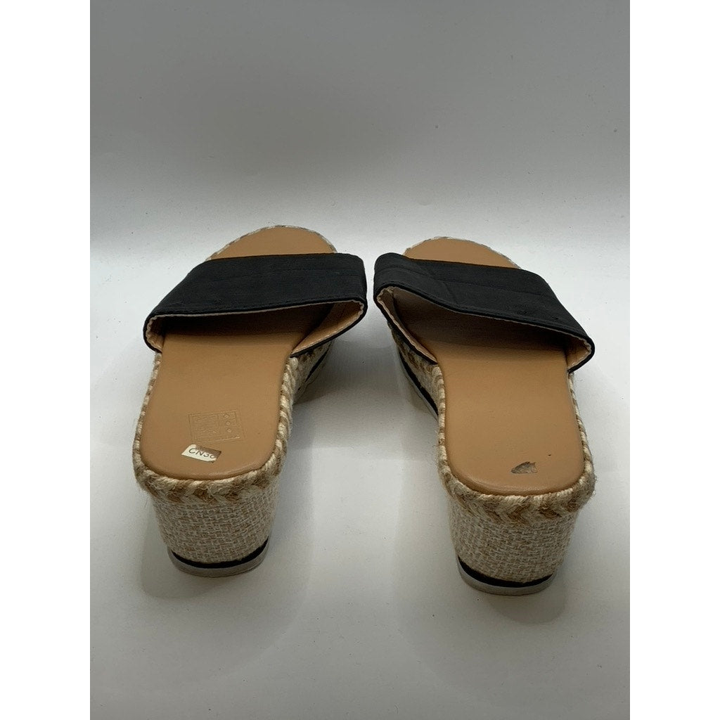 UNBRANDED Women's Black-Tan Espardille Wedge Sandals SZ 6