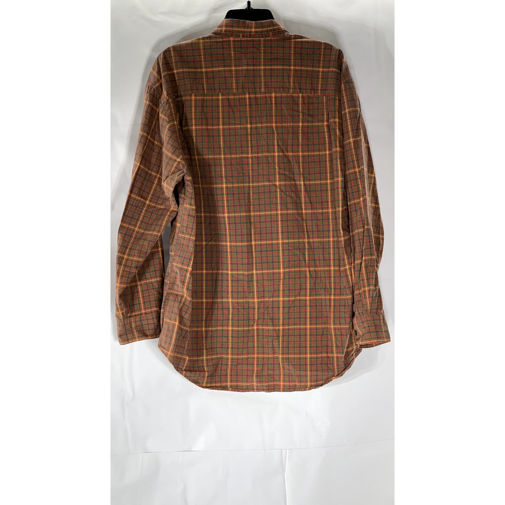 GAP Men’s 90’s Vintage Brown Check Regular-Fit Button-Up Long Sleeve Shirt SZ L