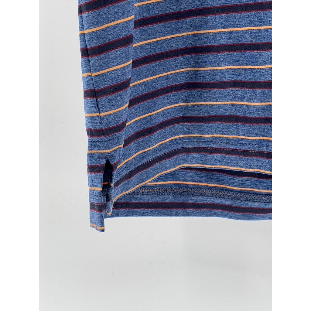 UNBRANDED Men's Blue-Burgundy Striped Short Sleeve Casual Polo Shirt SZ M