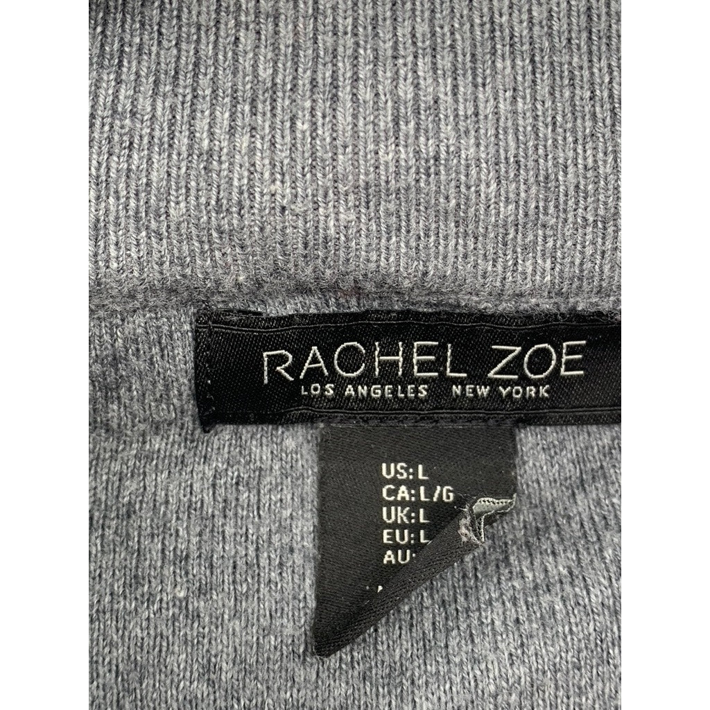 RACHEL ZOE Women's Dark-Light Gray Coloblock Knit Zip-Up Hooded Sweater SZ L
