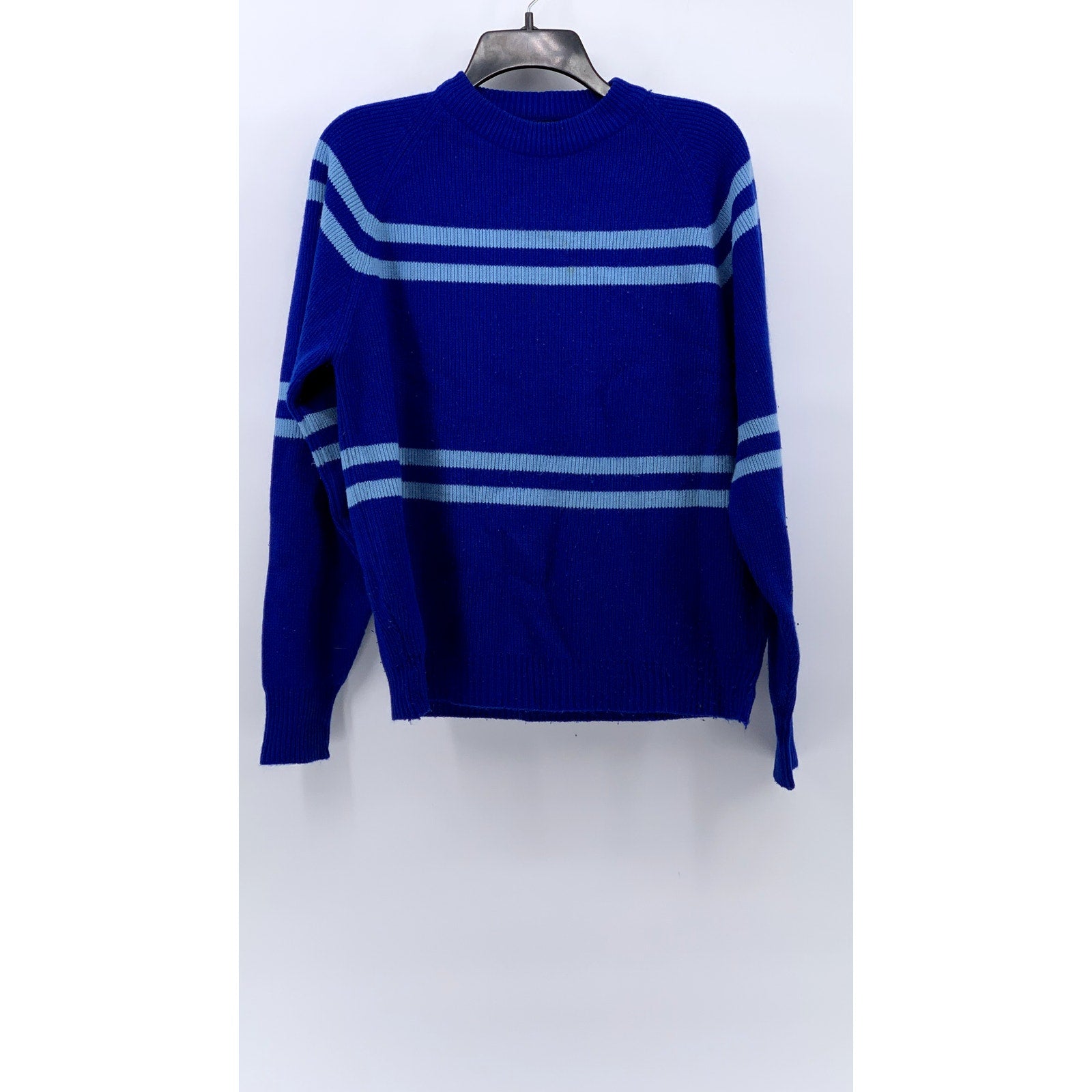 SEARS THE MEN'S STORE Men's Vintage Royal Blue Knit Striped Sweater SZ L