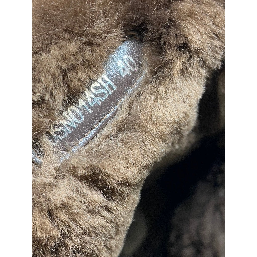 Women's Brown Leather Distressed Black Heel Mid-Calf Shearling Boots SZ 40(US10)