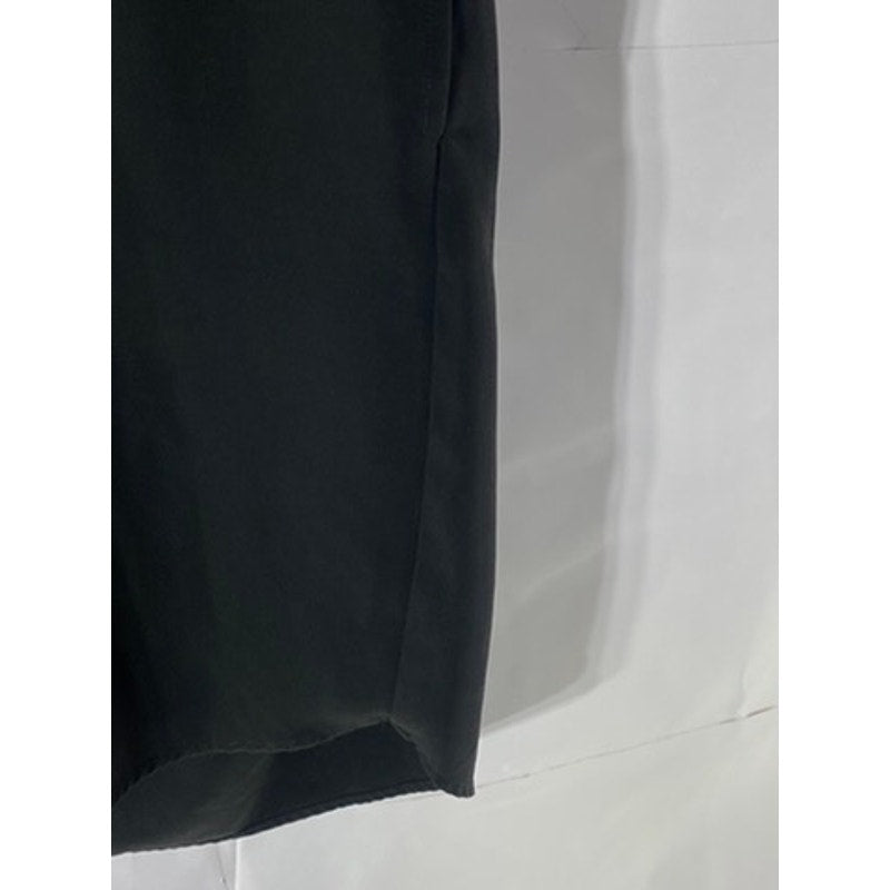 CALVIN KLEIN Women's Black Faux Leather Trim V-Neck Shift Round-Hem Dress SZ 6