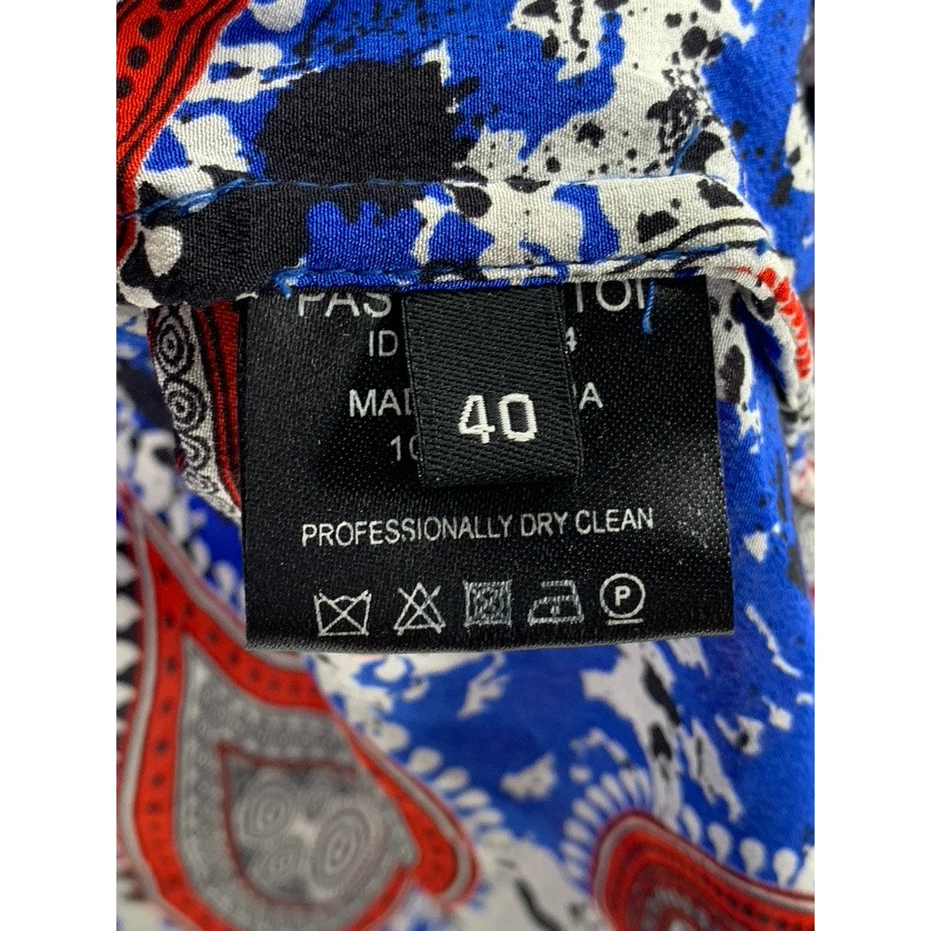 DODO BAR OR Women's Blue-Red Silk Paisley Mock-Neck Long Sleeve Top SZ 40(USS)