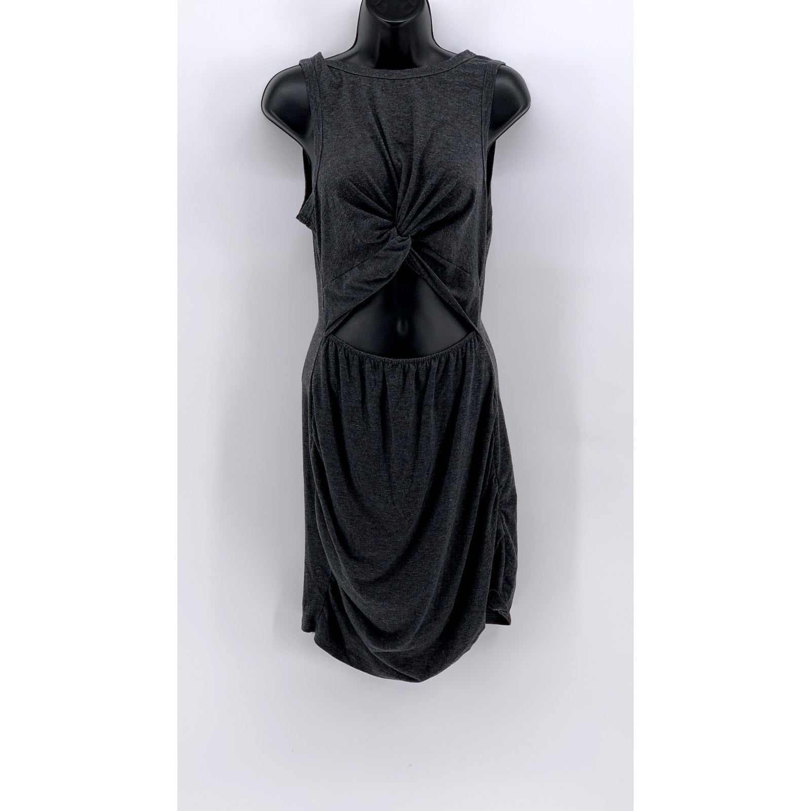 UNBRANDED Women's Charcoal Gray Twist Knot Cutout Sleeveless Midi Dress SZ M