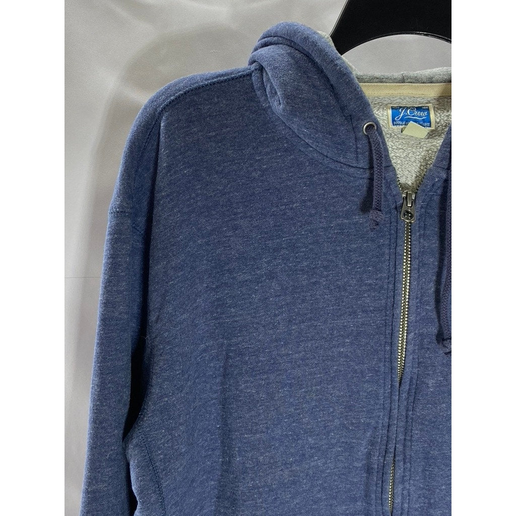J.CREW Men's Dark Blue Marled Brushed Fleece Full-Zip Hooded Sweater SZ L