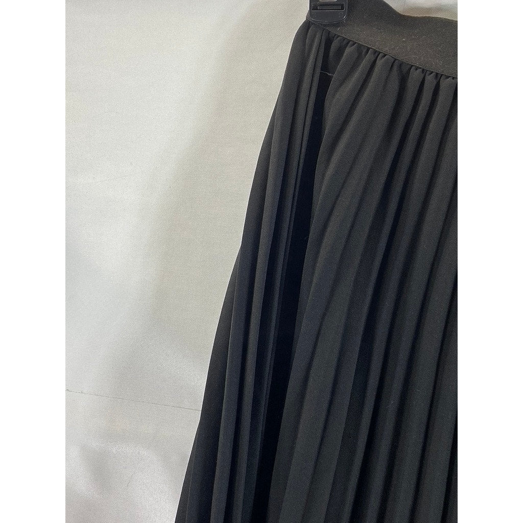 KATE KASIN Women's Black Pleated Knee-Length A-Line Swing Pull-On Skirt SZ XL