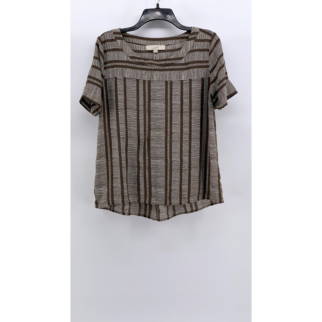 ANN TAYLOR LOFT Women's Brown Striped Scoop-Neck Short Sleeve Top SZ S