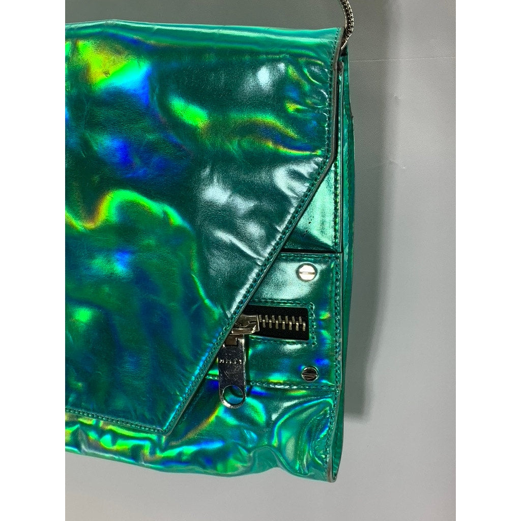 MILLY Women's Green Iridescent Flap Shoulder Bag