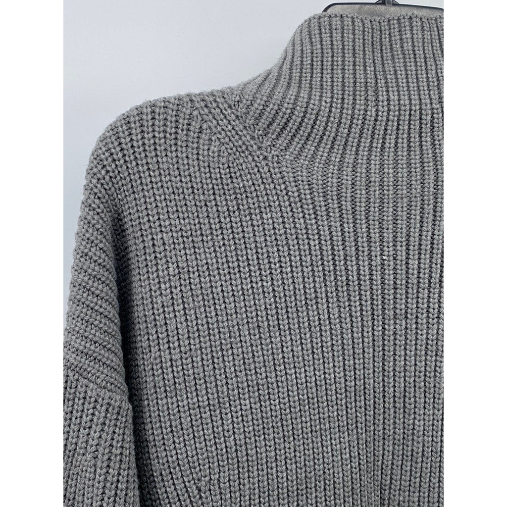 H By HALSTON Women's Gray Knit Acrylic Turtleneck Long Sleeve Sweater SZ M
