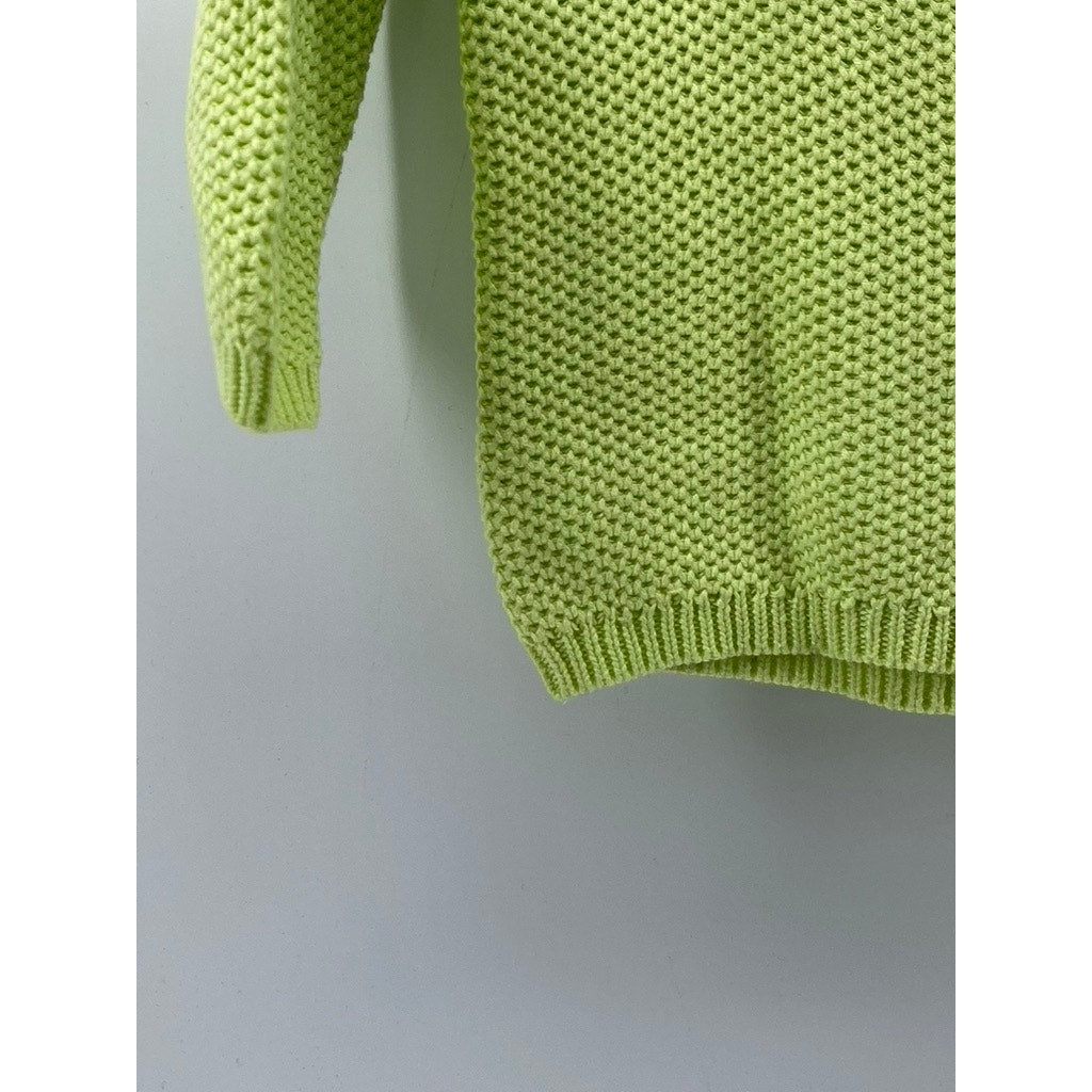 PER SE Women's Lime Green Knit Crewneck Zip-Up Long Sleeve Sweater SZ S
