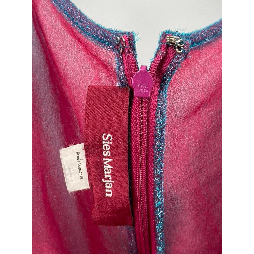 SIES MARJAN Women's Purple-Pink Iridescent Sheer Twist-Front Mini Dress SZ S