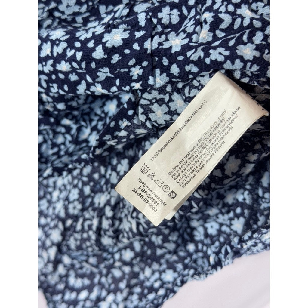 JIMMY KEY Women's Blue Floral V-Neck Surplice Ruffle 3/4 Sleeve Top SZ L