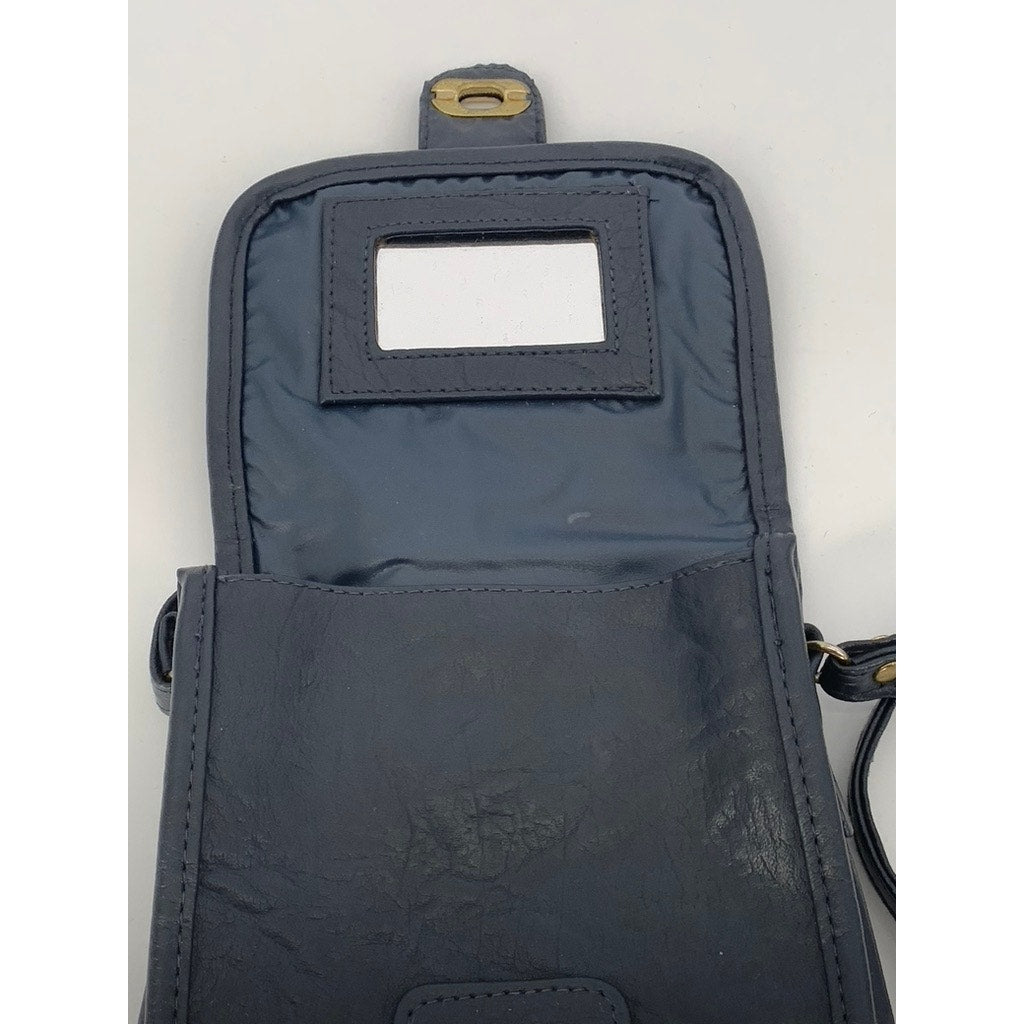 UNBRANDED Women's Dark Navy Faux-Leather Flap Crossbody Bag SZ OS