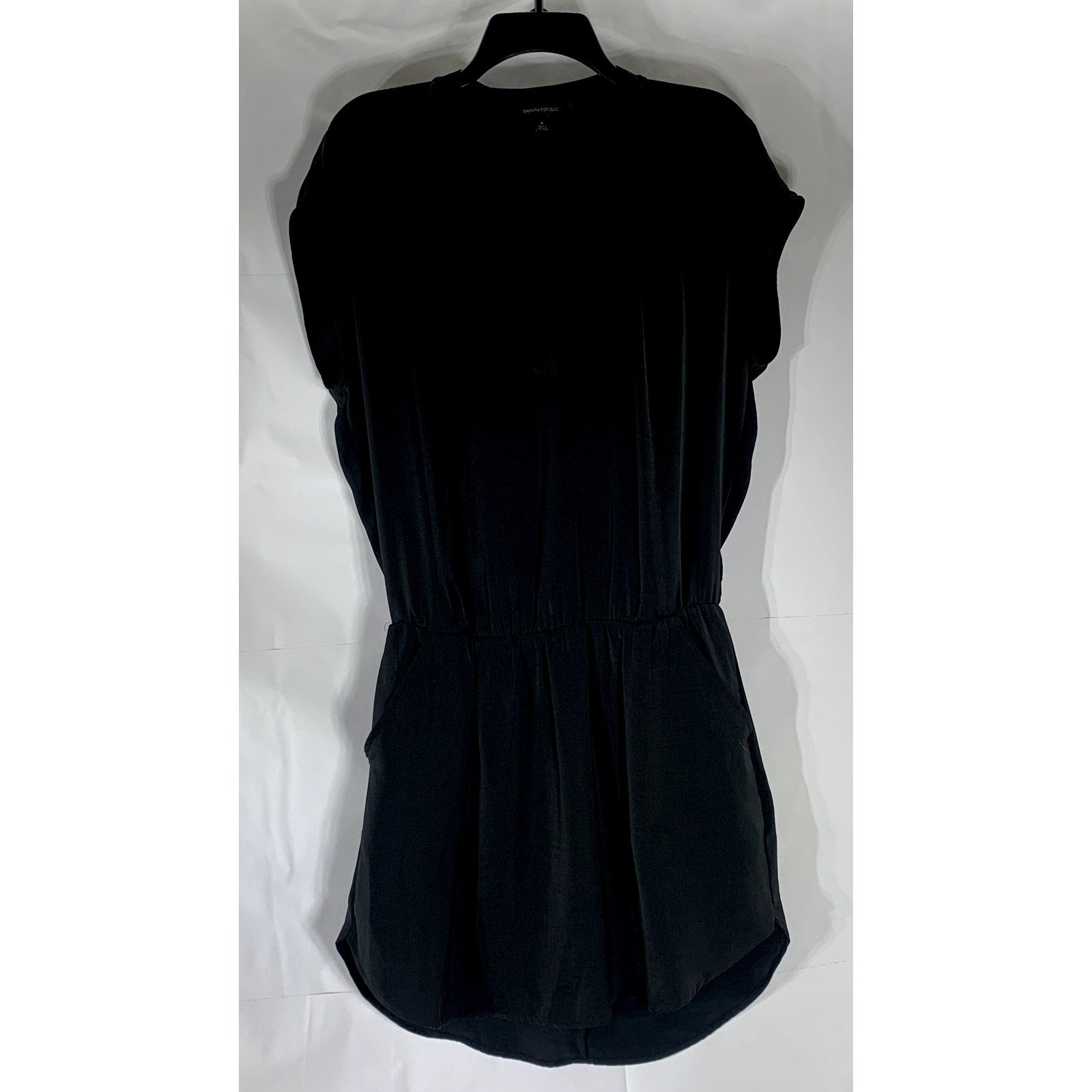 BANANA REPUBLIC Women's Black Short Sleeve Elastic Waist Split-Neck Dress SZ 6
