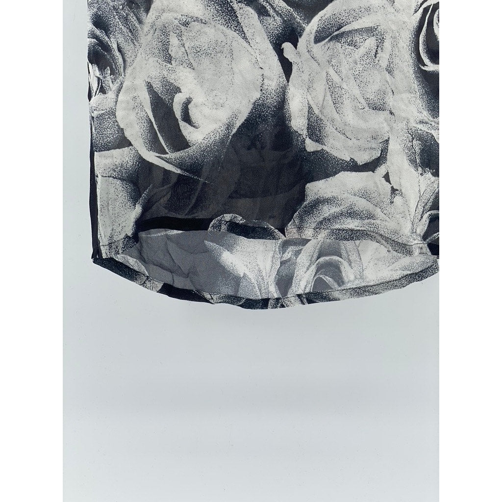 UNBRANDED Men’s Black-Gray Floral Crewneck Short Sleeve Sheer T-Shirt SZ M