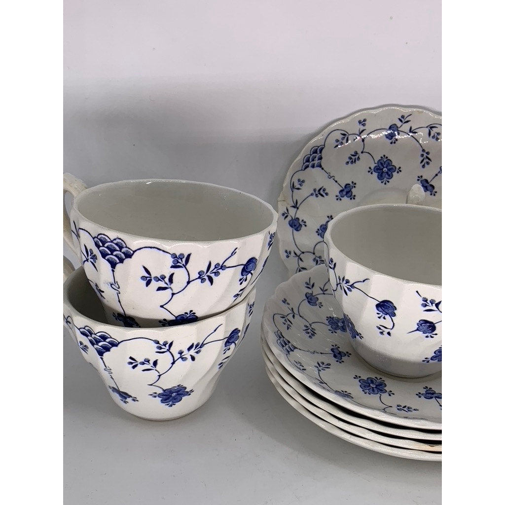 MYOTT FINLANDIA Vintage Swirl Rim Fine Staffordshire Ware 10pc Saucer & Cup