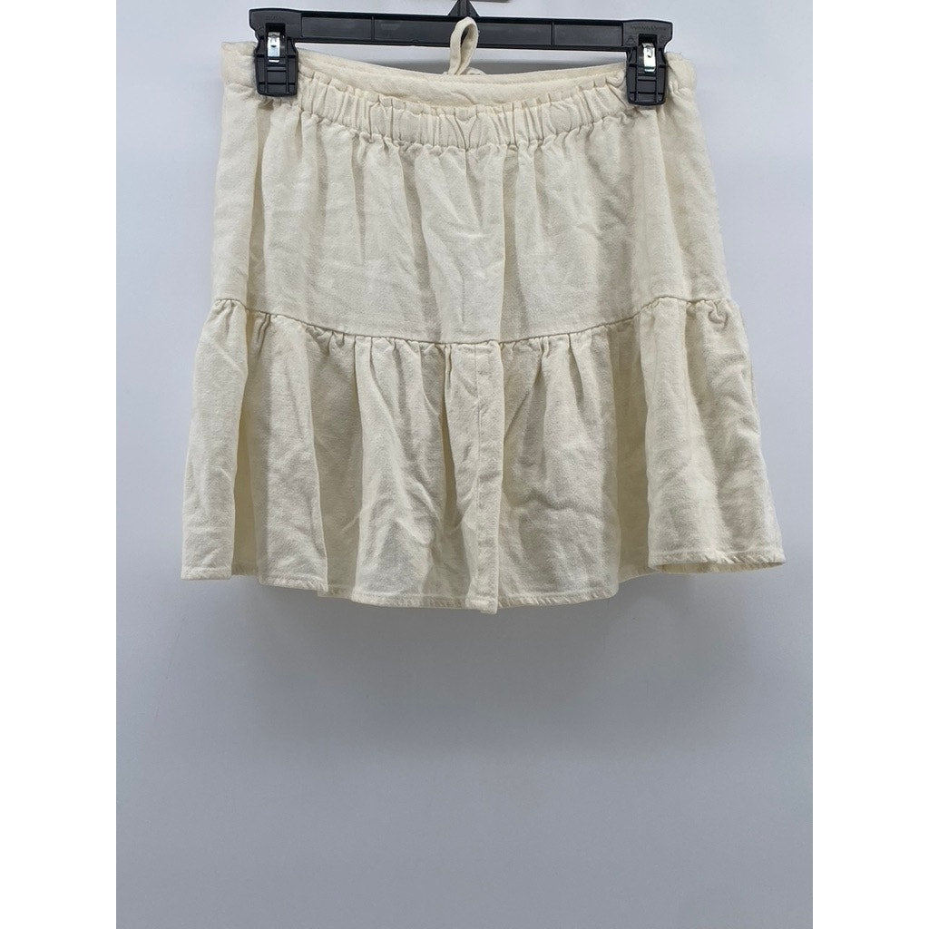 BRANDY MELVILLE Women's Cream Ruffle-Hem Drawstring Pull-On Mini Skirt SZ OS
